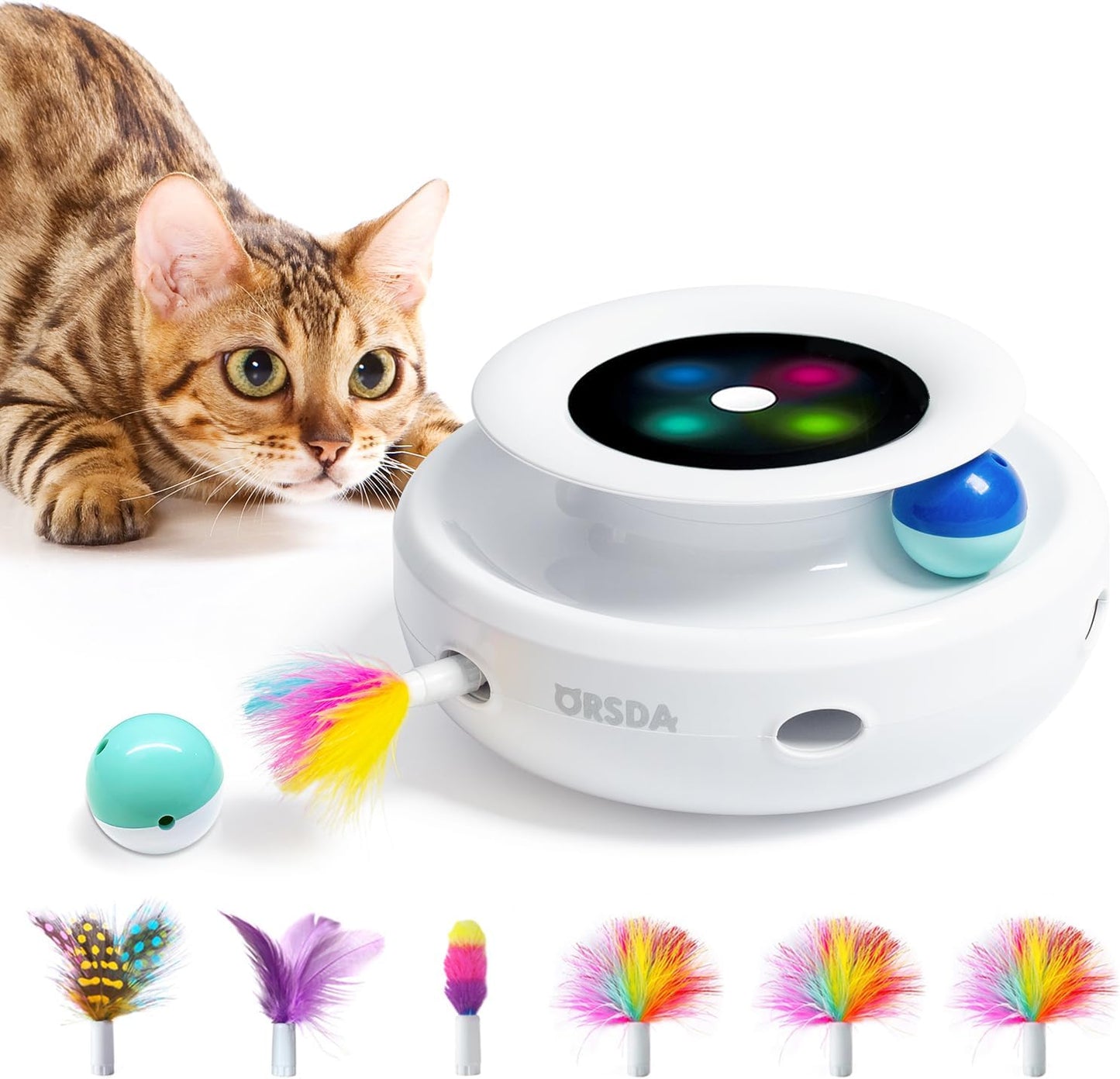 Unleash Playtime Fun with the LuxLoom DualPlay™ 2-in-1 Automatic Feather Teaser and Rolling Fun Ball - The Ultimate Interactive Toy for Cats and Small Dogs!